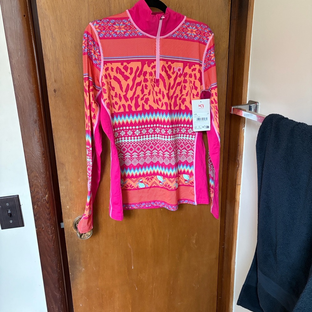 Kari Traa Vibrant Pink & Orange Patterned Quarter-Zip Pullover